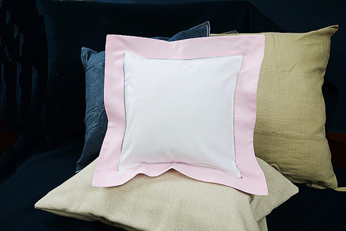 Square Hemstitch Baby Pillow with Pink Lady color border 12"SQ. - Click Image to Close